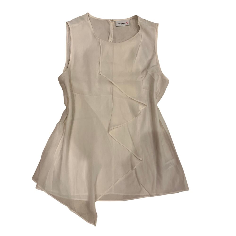 3.1 Phillip Lim x Target White Asymmetrical Ruffle Sleeveless Blouse Top